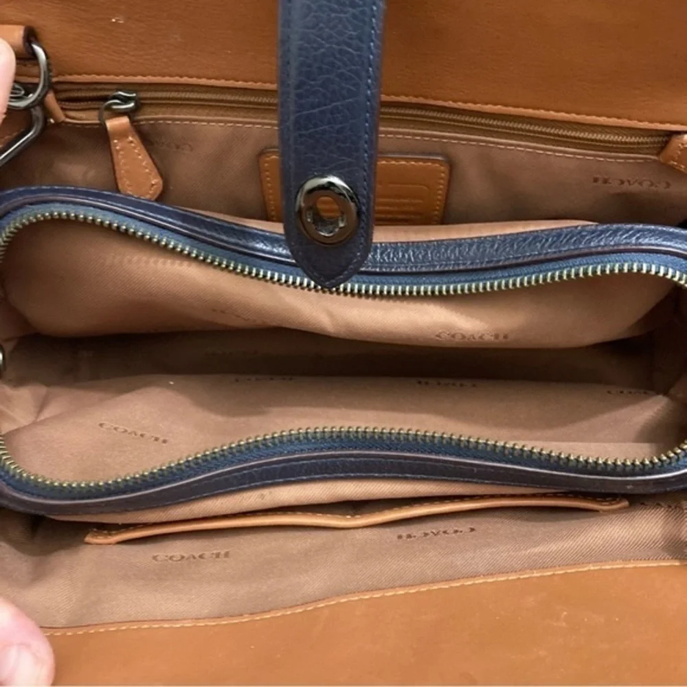 Coach Mercer 30 Satchel Colorblock Denim 37786 Dark Blue Leather Turnlock